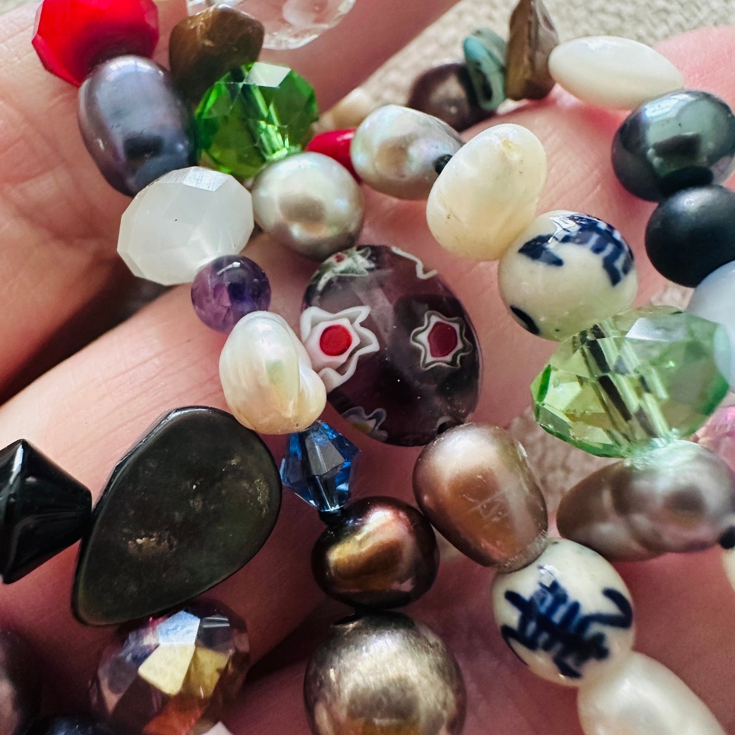 Long Multicolored Gemstone & Mixed Bead Artisan Necklace
