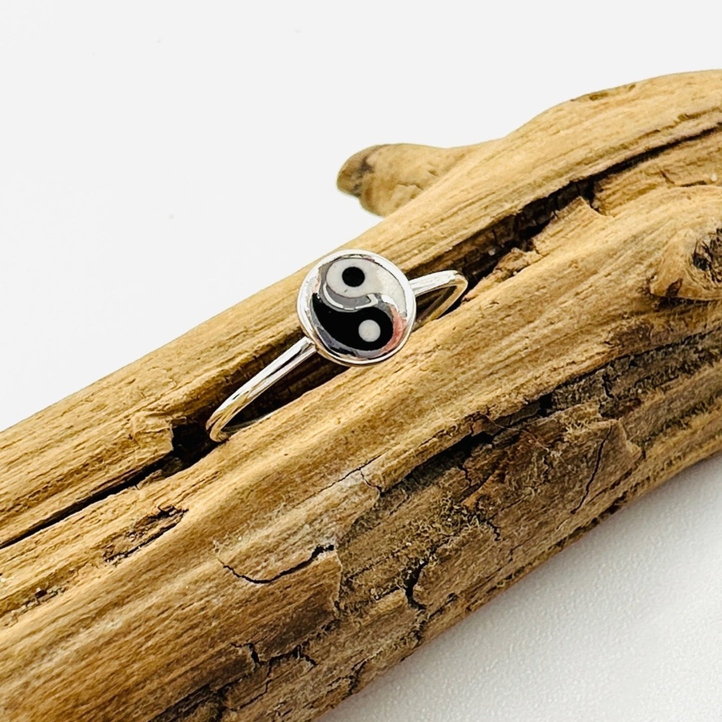 Sterling Silver Yin and Yang Minimalist Stone Ring, Yoga Ring, Boho Ring