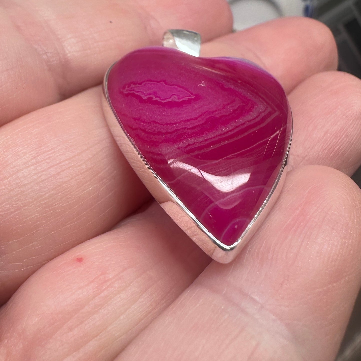 Pink Agate Heart Pendant Sterling Silver
