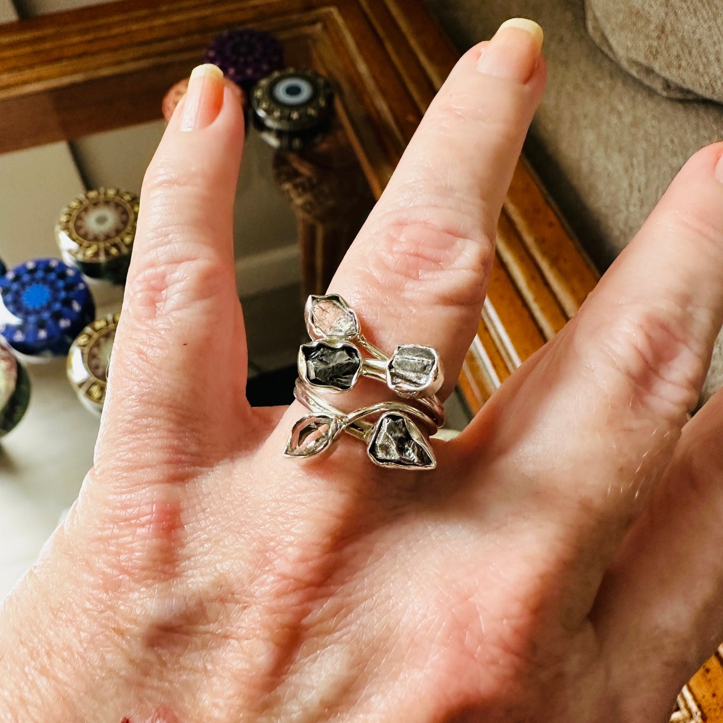 Natural Herkimer Diamond & Meteorite Campo Del Cielo Sterling Ring