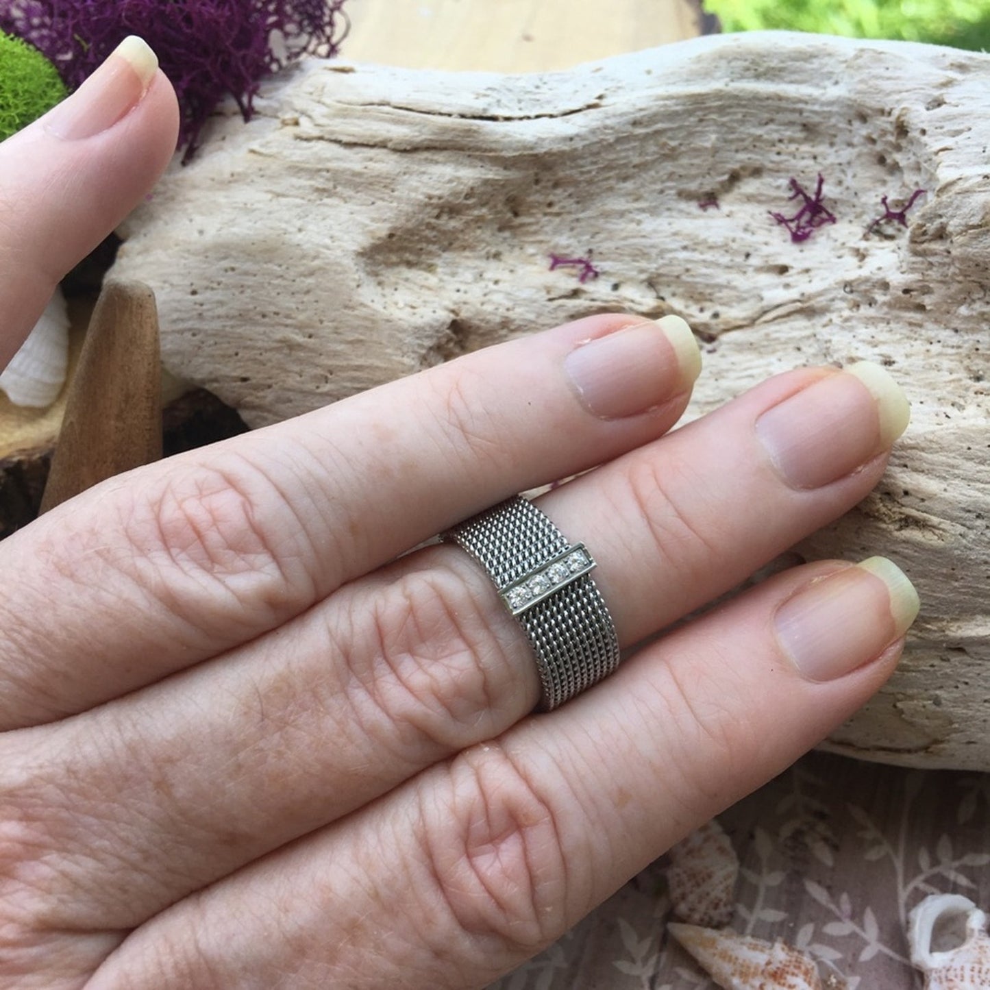 Stainless Steel Mesh CZ Ring Size 8