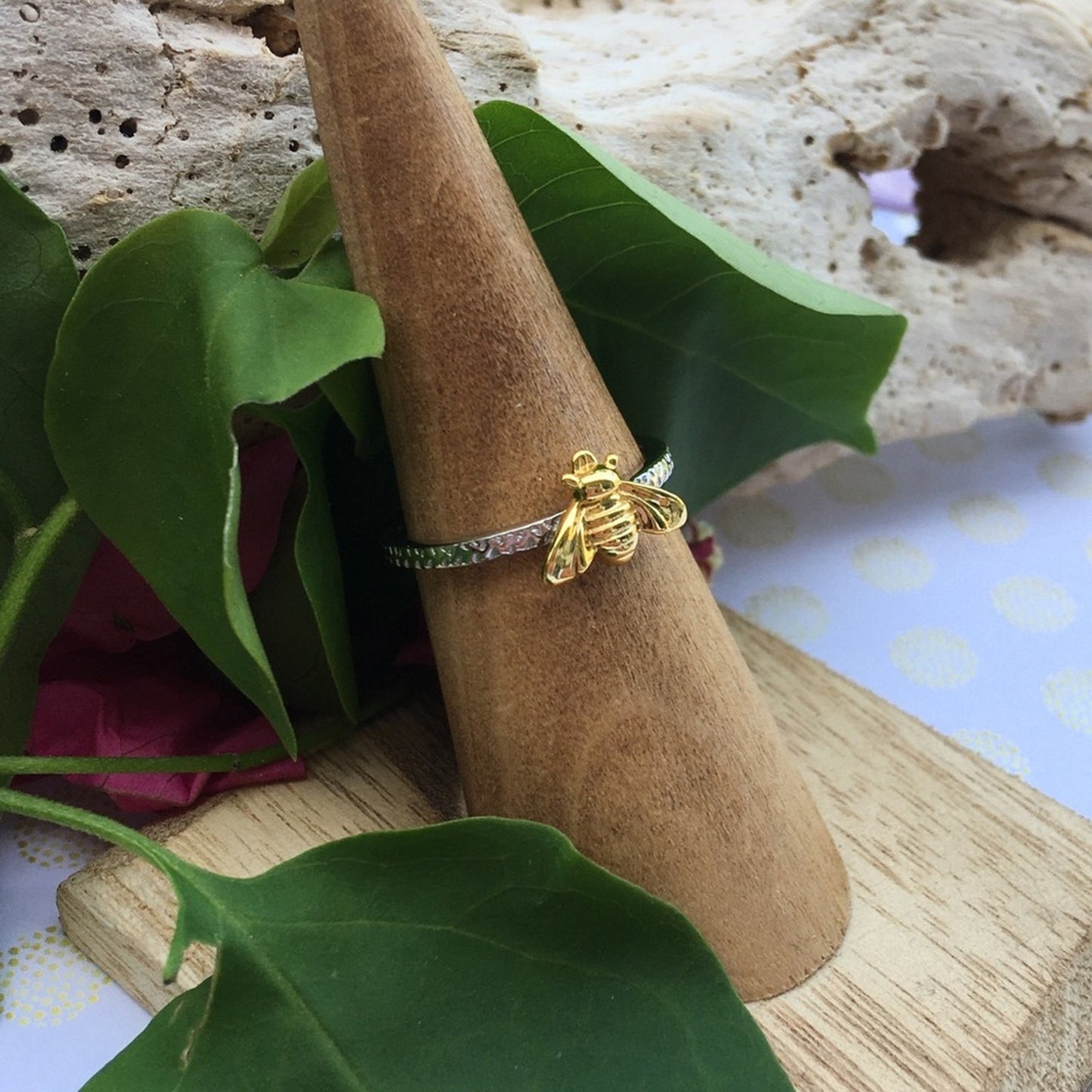 Bee Two-Tone Sterling Silver Yellow Gold Ring