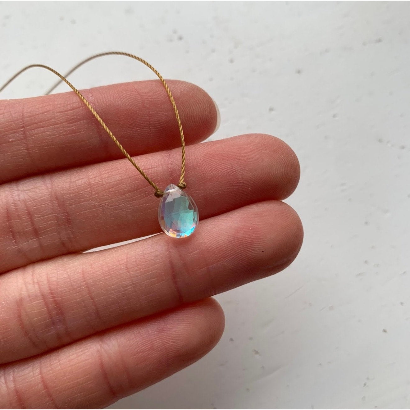 Hydroquartz Mystic Rainbow Faceted Teardrop Cord Necklace 16"