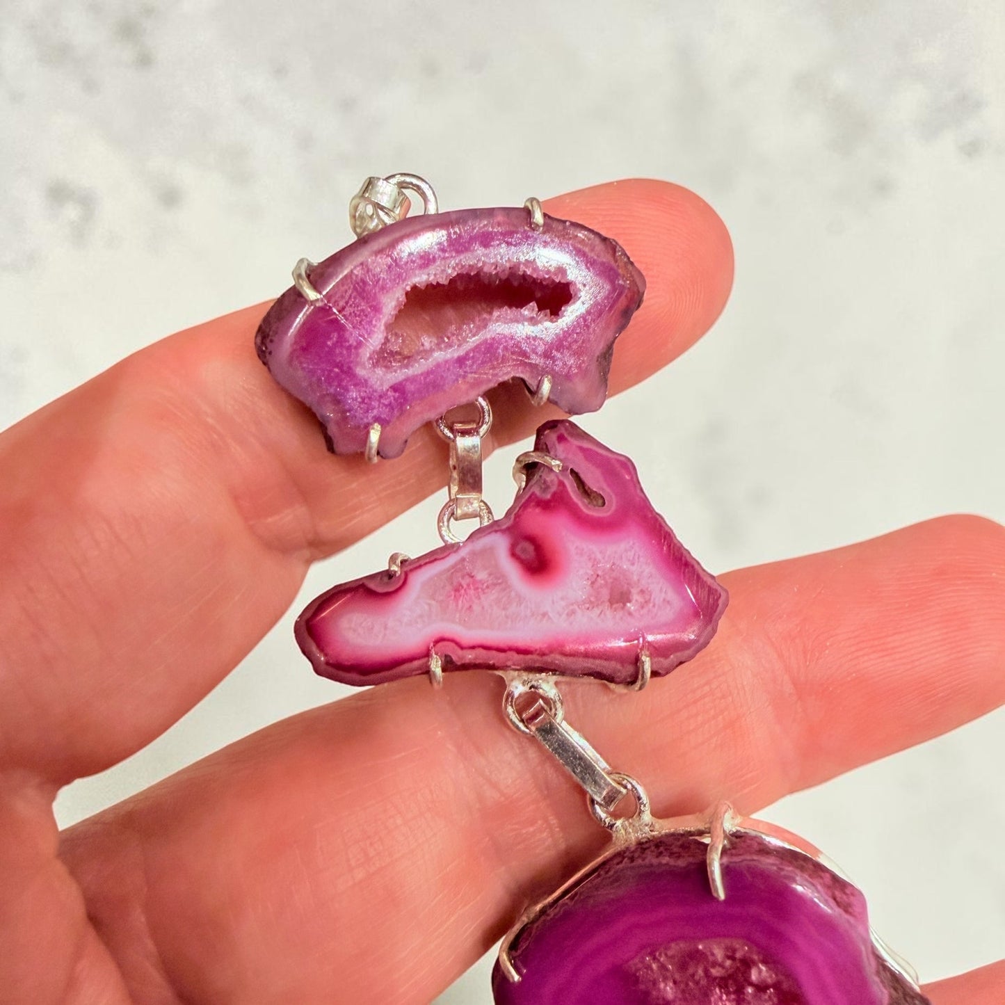 Pink Druzy Agate Slice Toggle Bracelet 925 Silver Plated