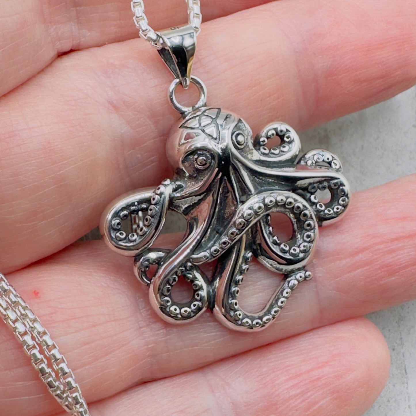Octopus Sterling Silver Necklace Rounded Box Chain
