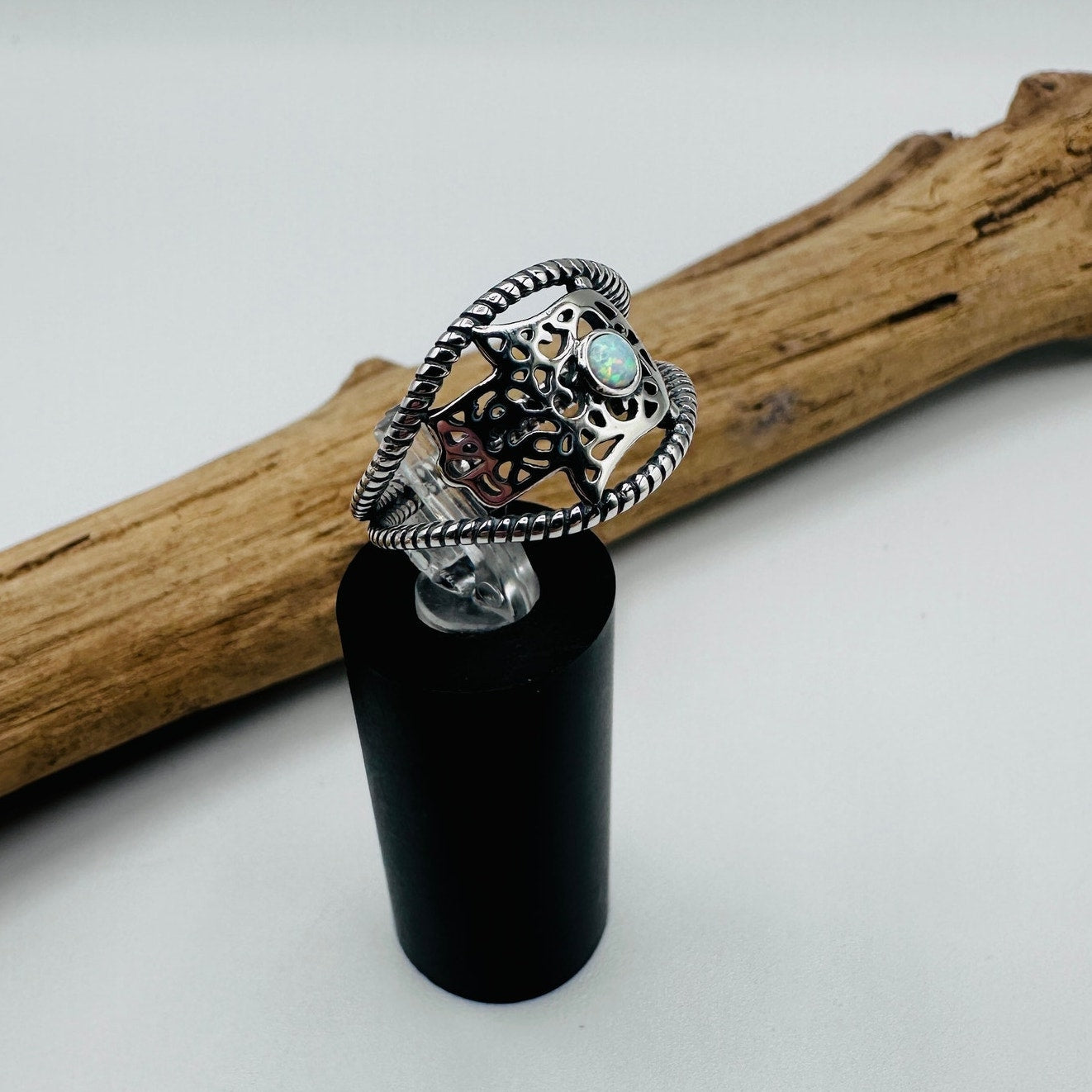 Sterling Silver Lab Opal Hamsa Ring