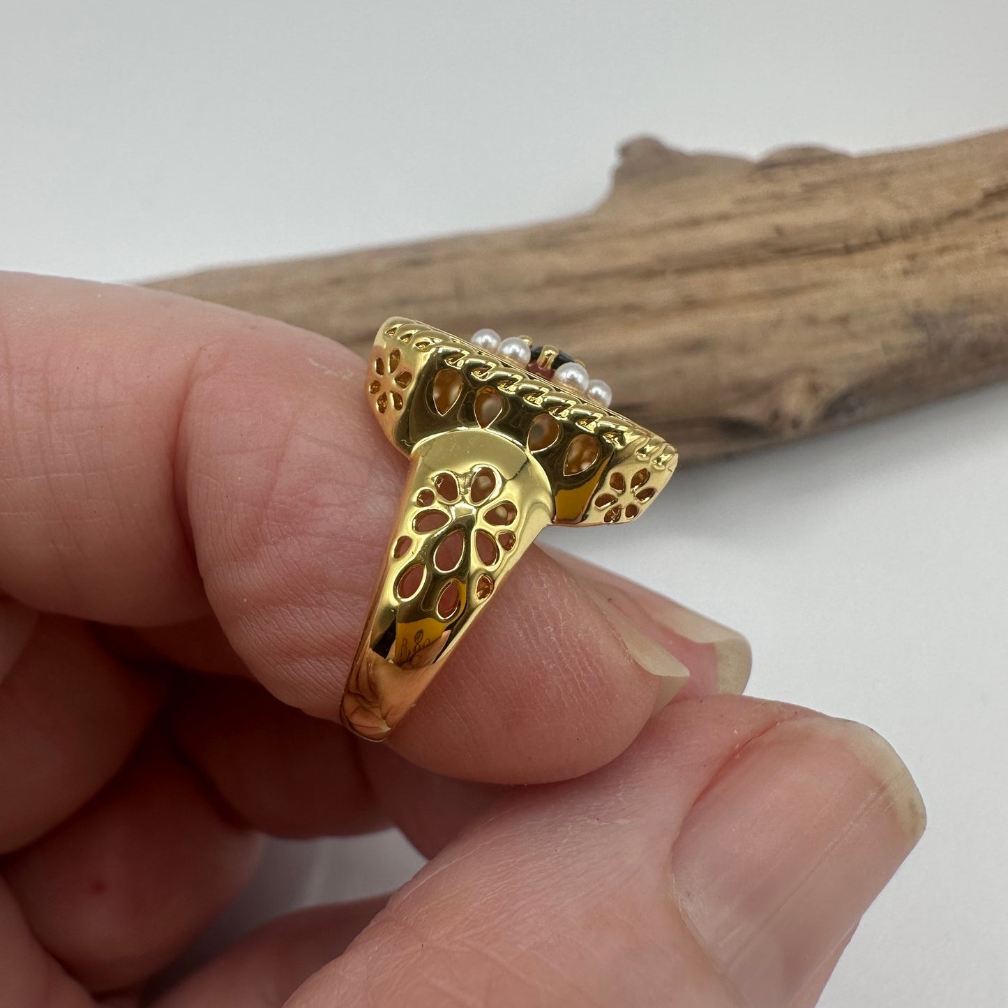 18K Retro Pearl Flower Ring-Adjustable