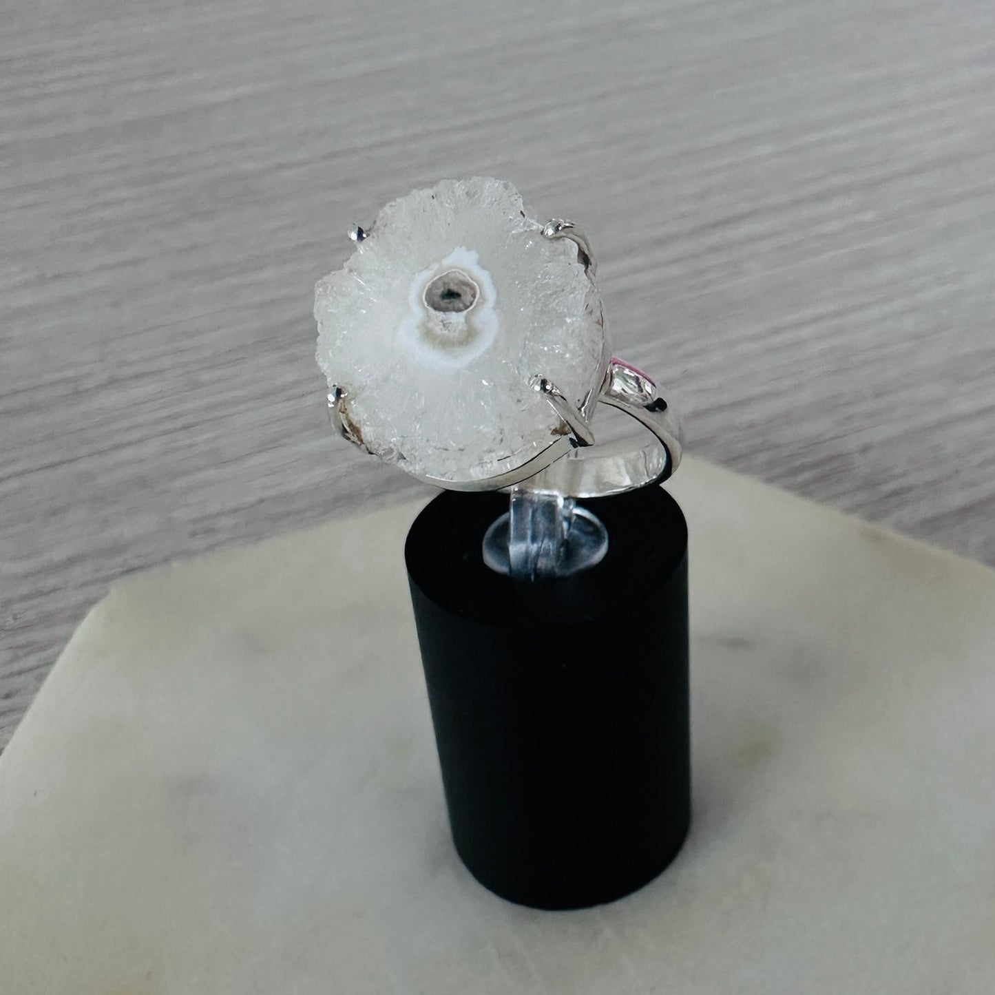 Natural Quartz Stalactite Slice 925 Sterling Silver Ring
