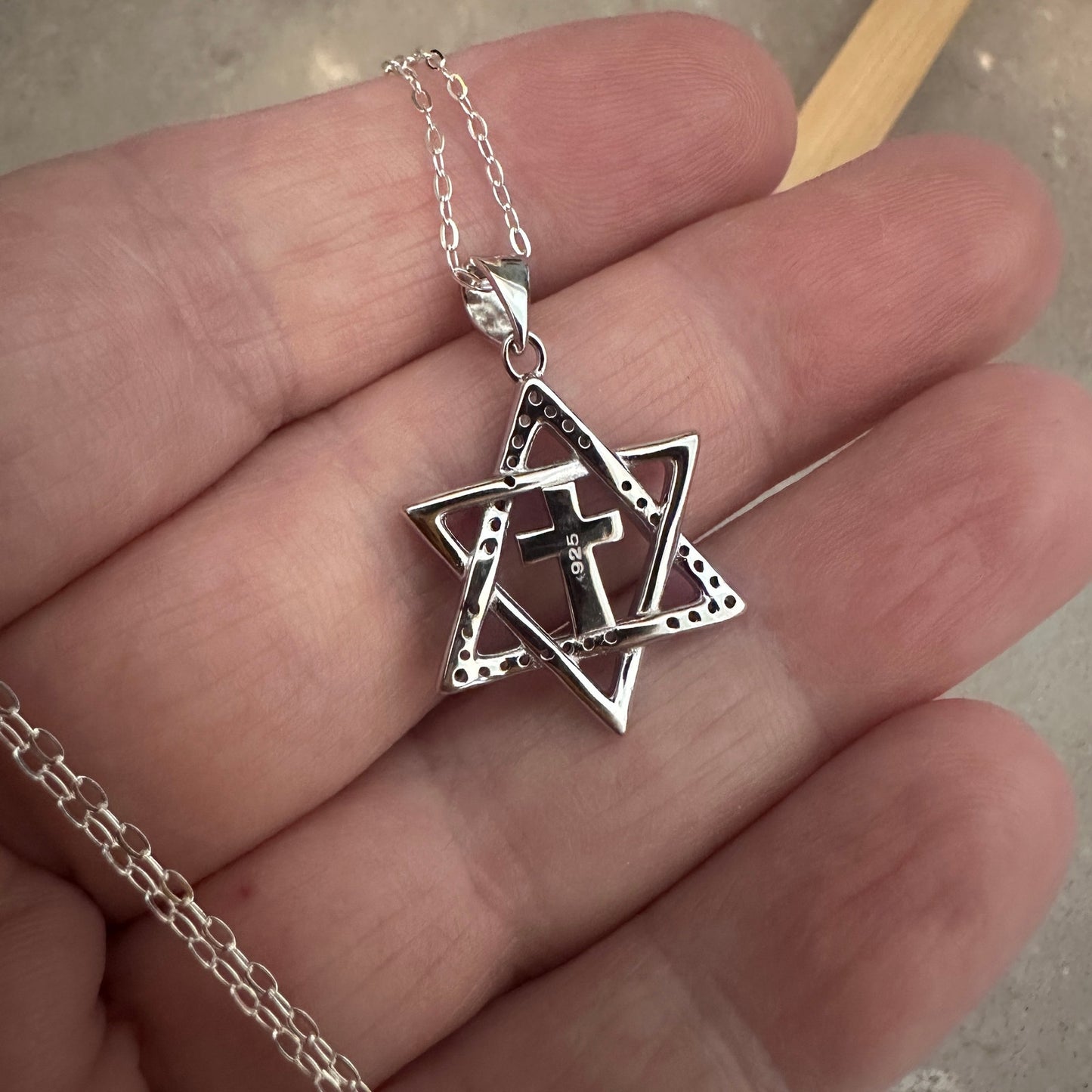 Star of David & Cross CZ Lab Opal Sterling Silver Necklace