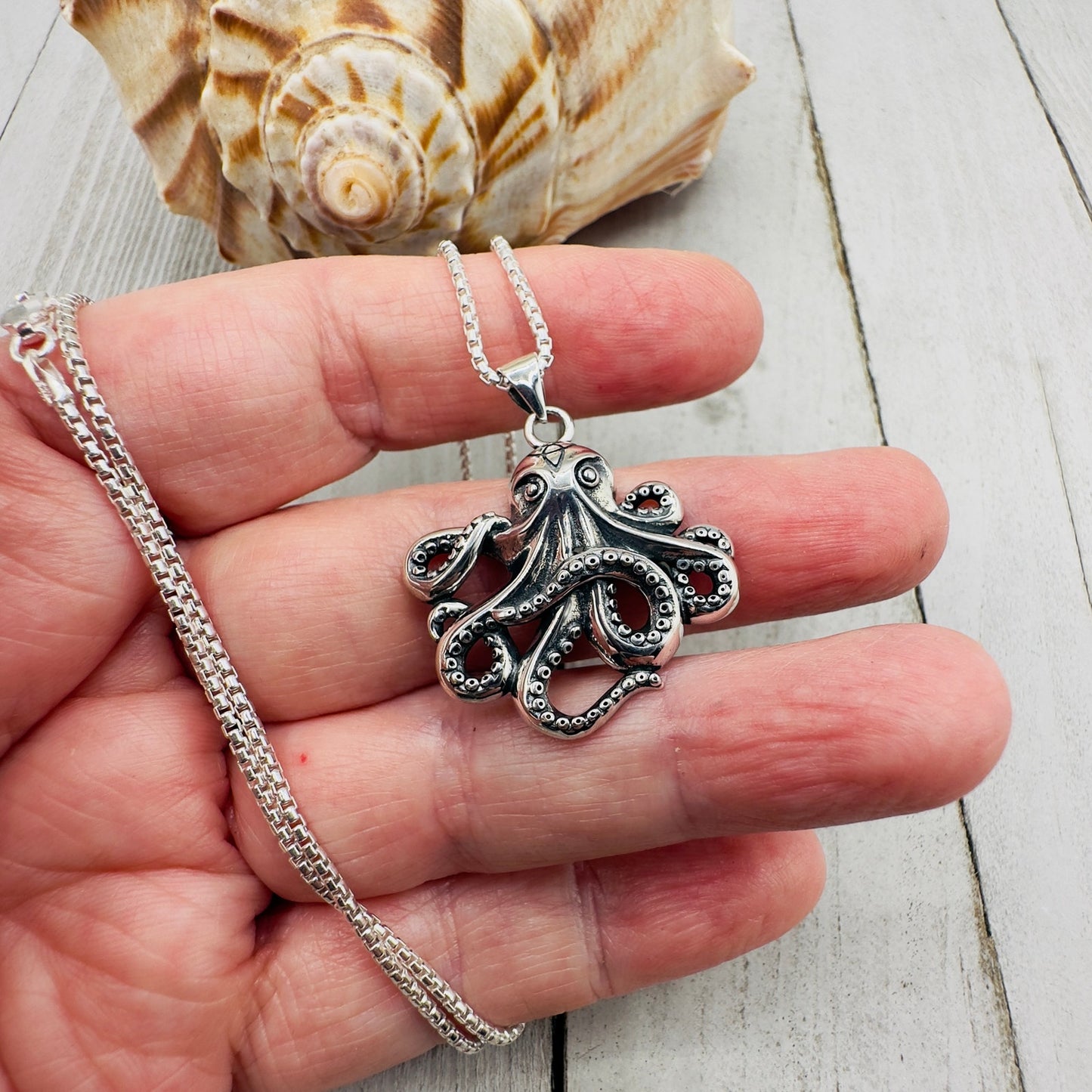 Octopus Sterling Silver Necklace Rounded Box Chain