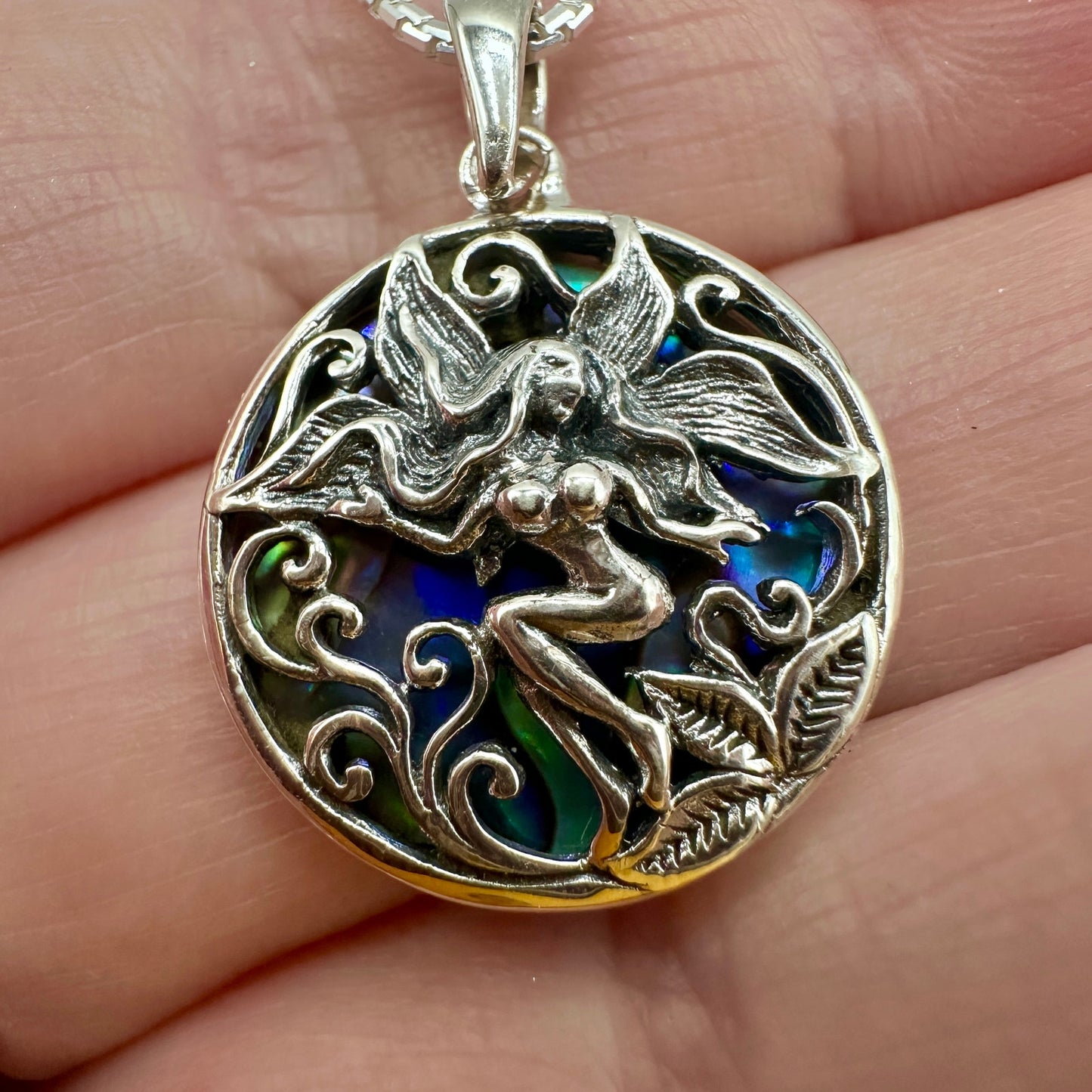 Sterling Silver Fairy Abalone Shell Medallion Necklace