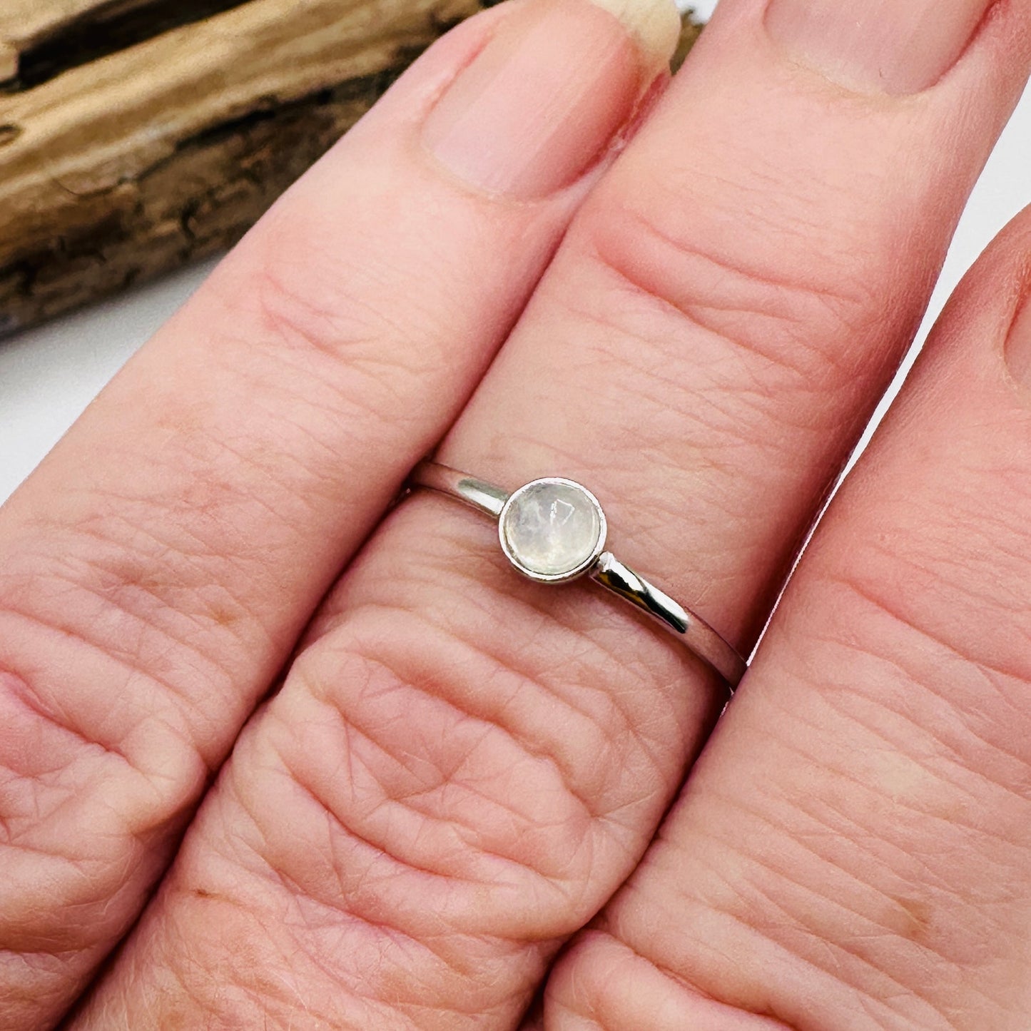 Moonstone Minimalist Dainty Sterling Silver Ring, Stacking Ring