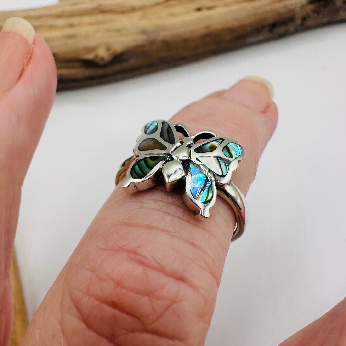 Abalone Butterfly Sterling Silver Ring