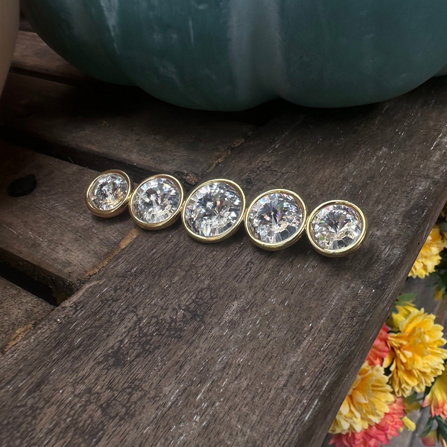 Vintage Large Rivoli Headlight Rhinestone Bar Brooch-Clear Crystal Estate Piece