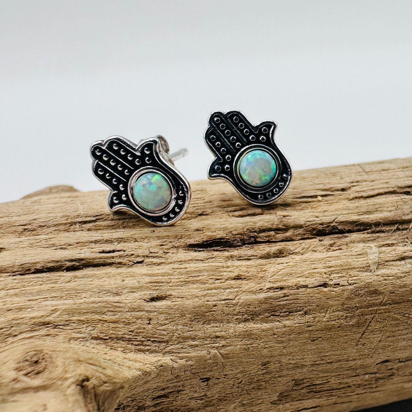 Hamsa Lab Opal Sterling Silver Stud Earrings