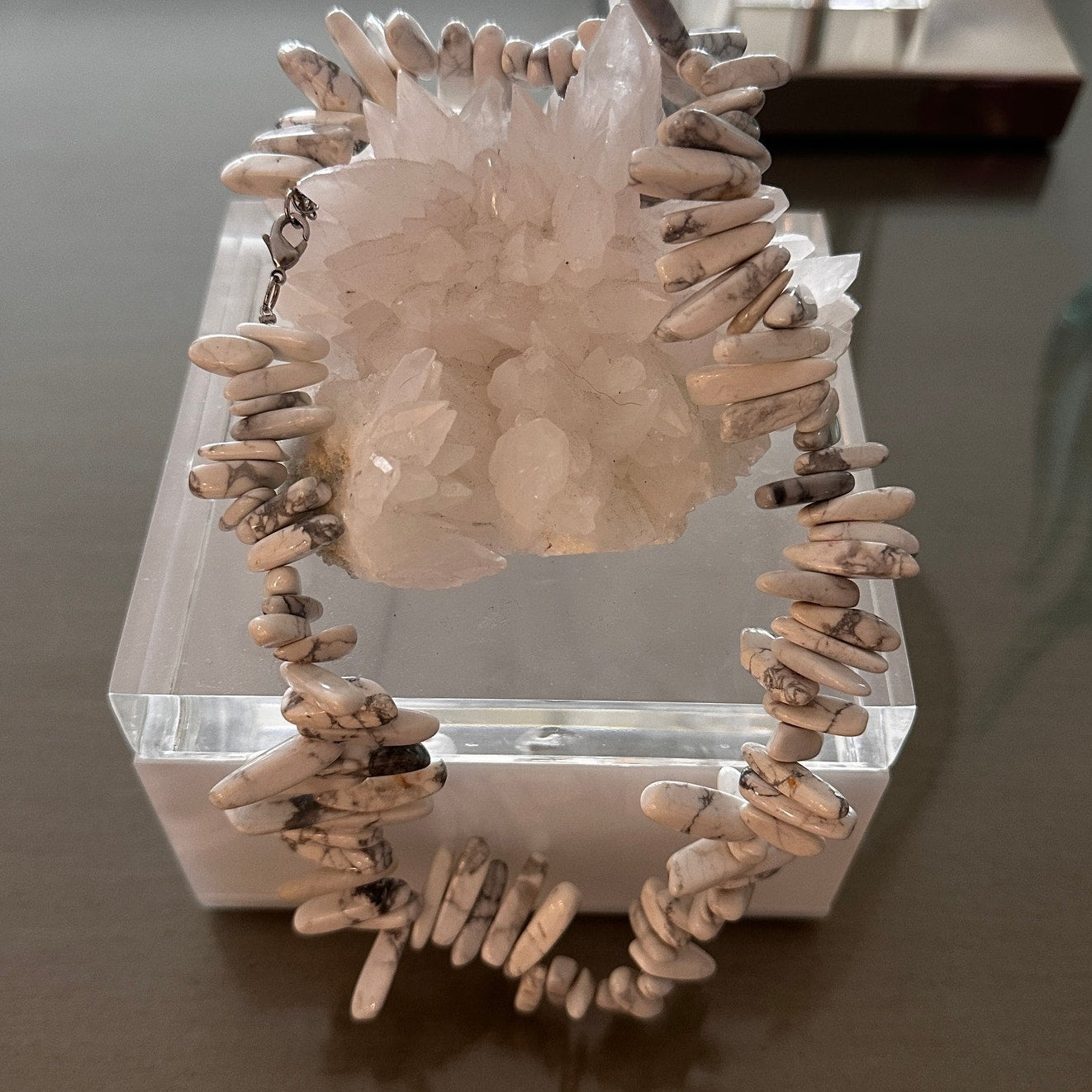 Natural Howlite Gemstone Spike Necklace