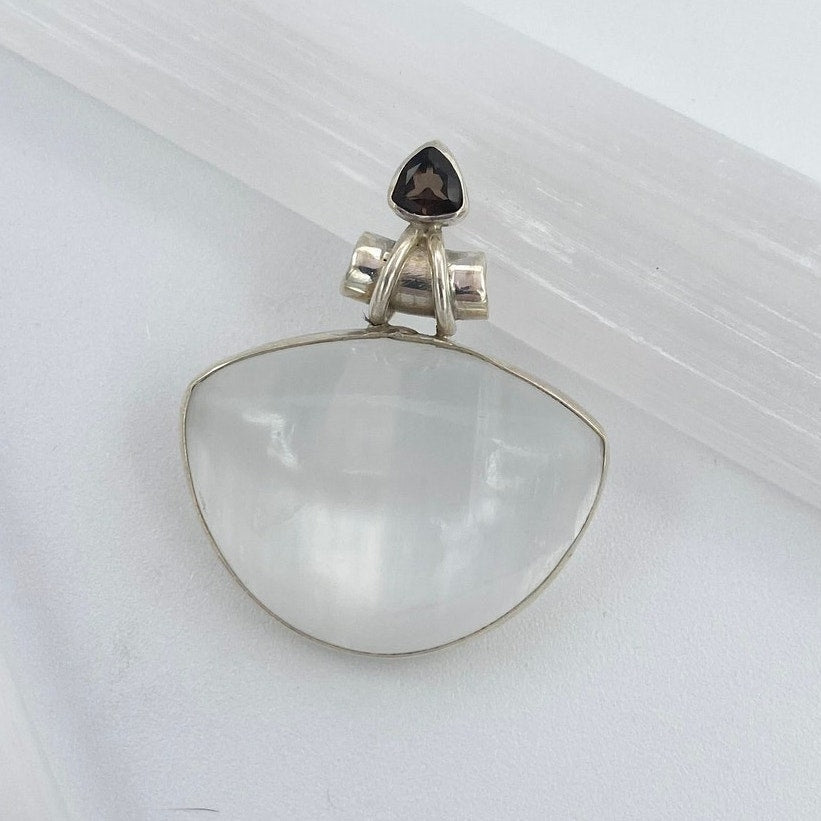Selenite Amethyst Pendant 925 Sterling Silver