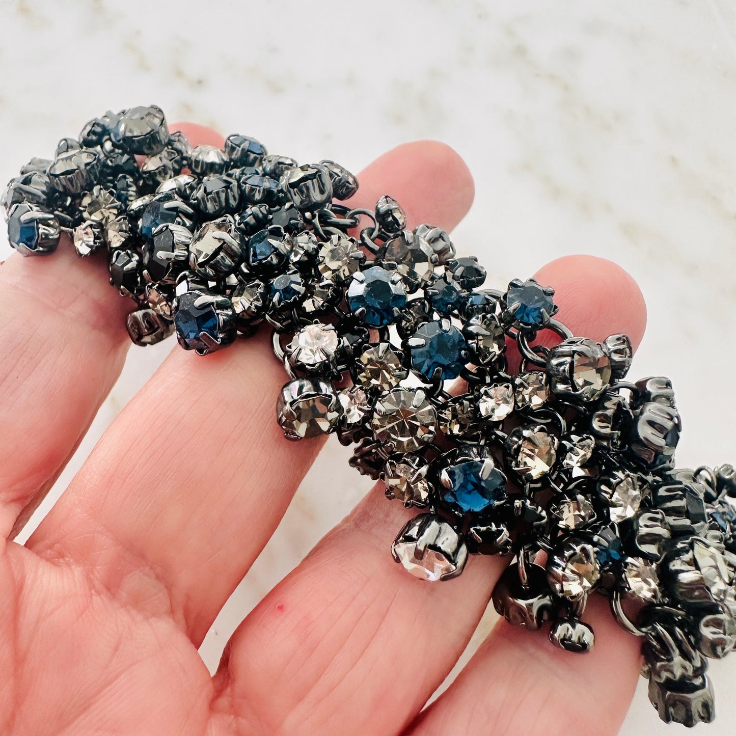 Talbots Crystal Cluster Statement Necklace-Gunmetal Finish