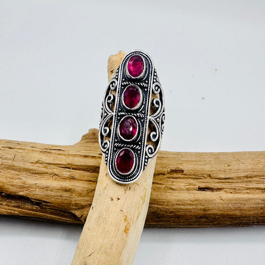 Pink Rubellite Sterling Silver Plated Statement Ring, Gemstone Ring