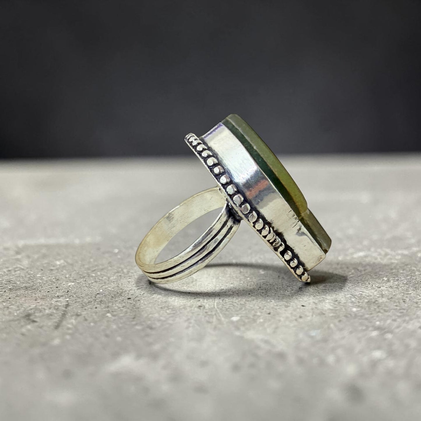 Ammonite Style Dichroic Glass Ring 925 Silver Overlay
