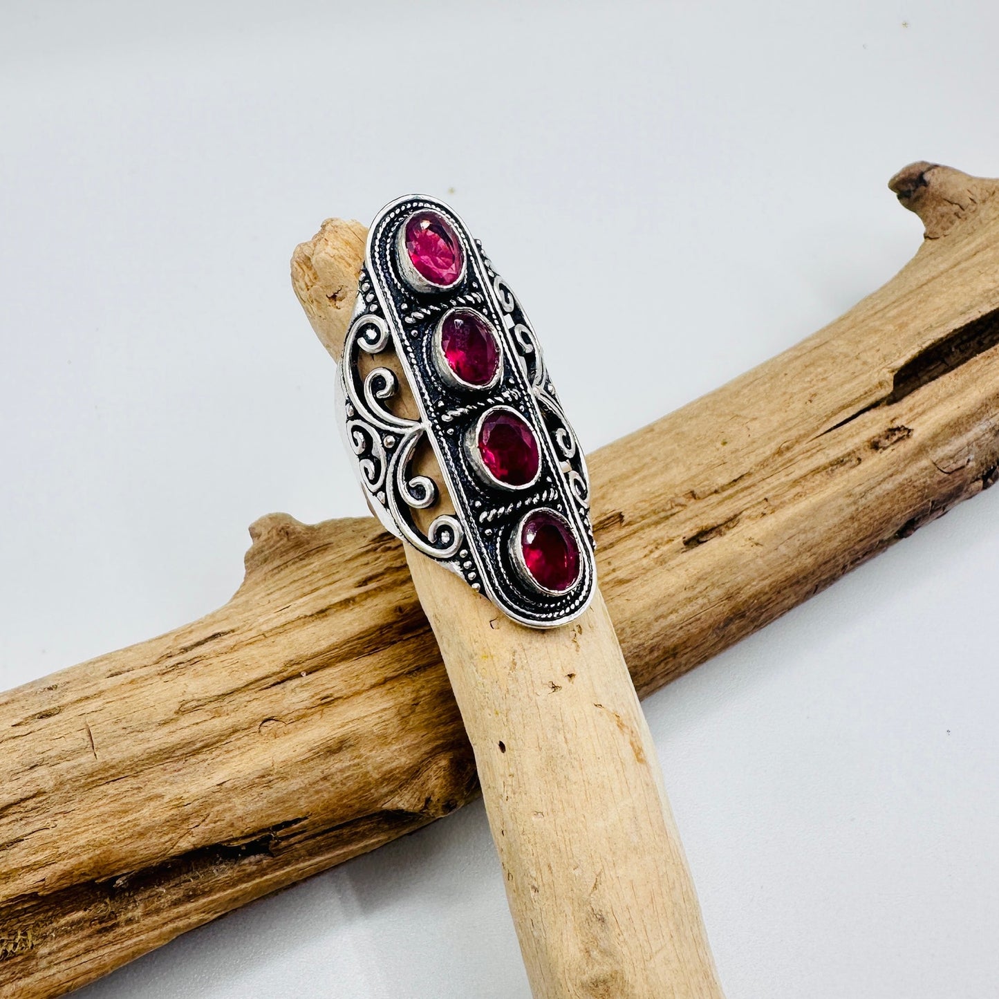 Pink Rubellite Sterling Silver Plated Statement Ring, Gemstone Ring