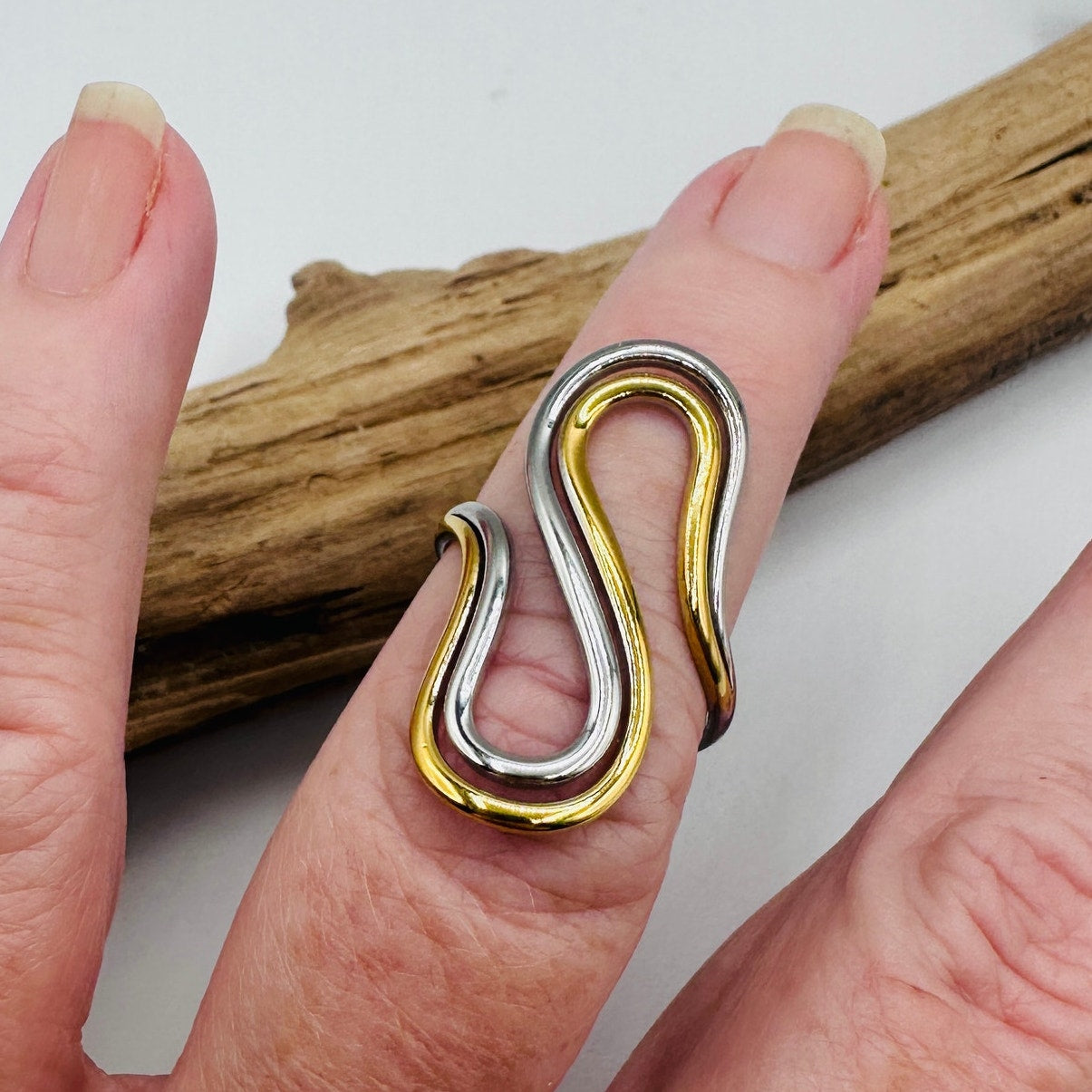 Two-Tone Abstract Ring-18K Gold & Silver-Adjustable