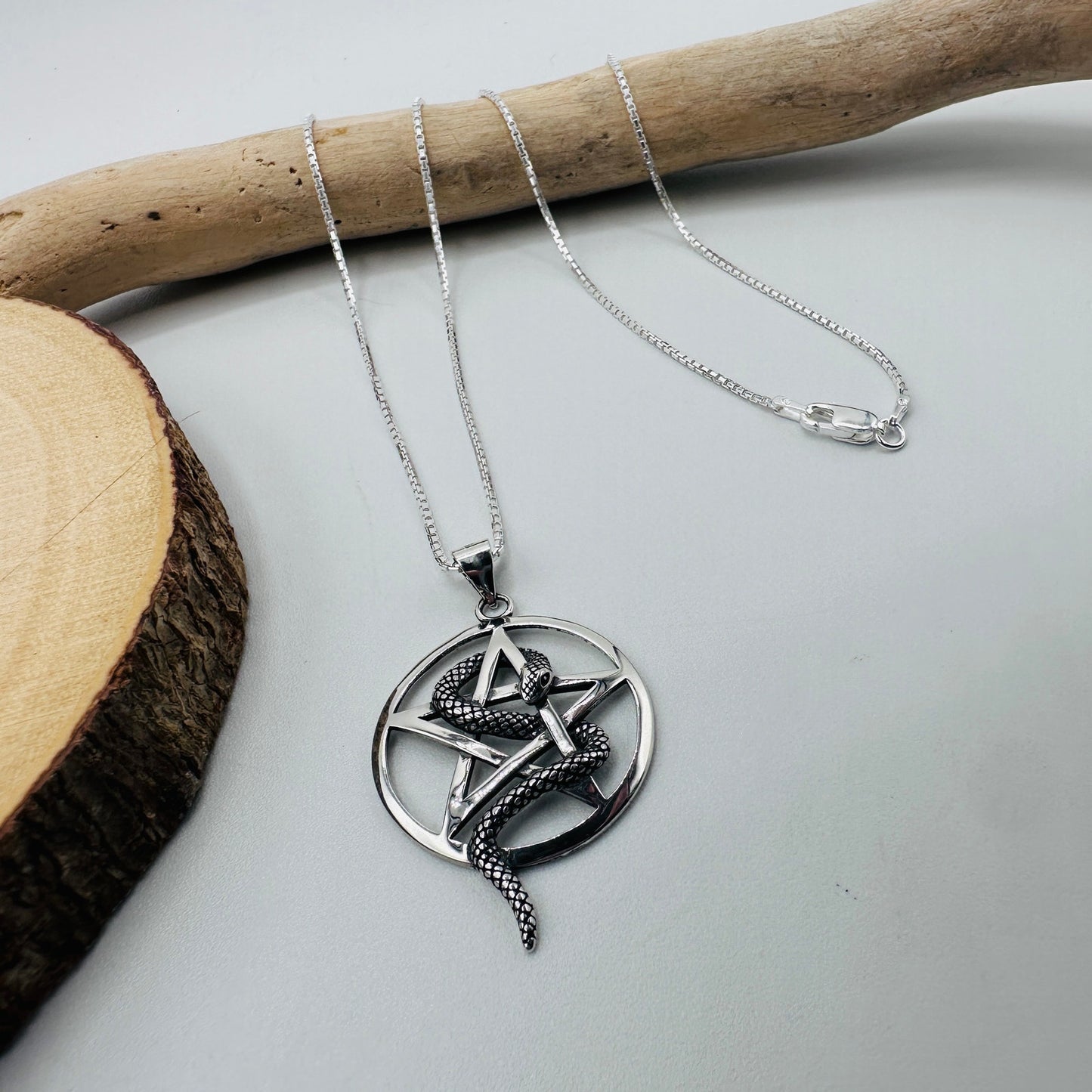 Sterling Silver Snake Pentagram Pendant Necklace-925 Silver