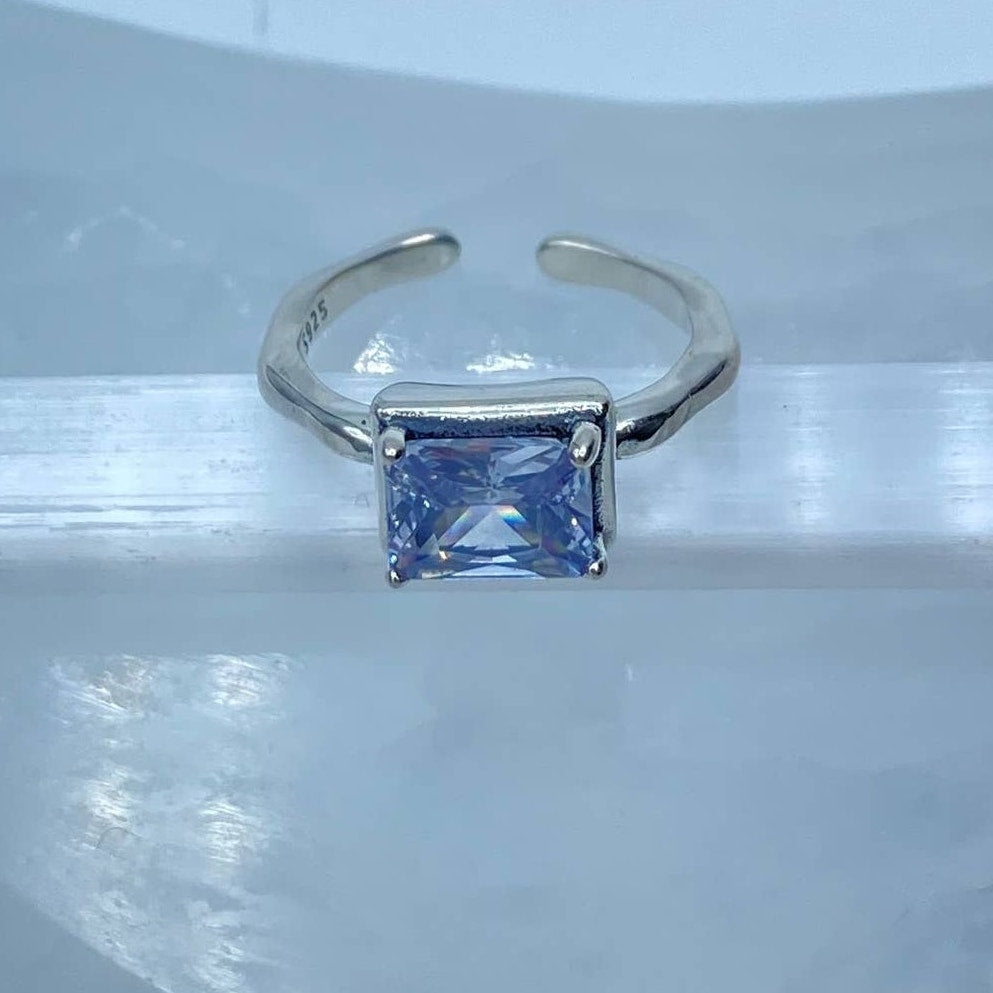 925 Sterling Silver Princess-Cut Clear Stone Adjustable Ring