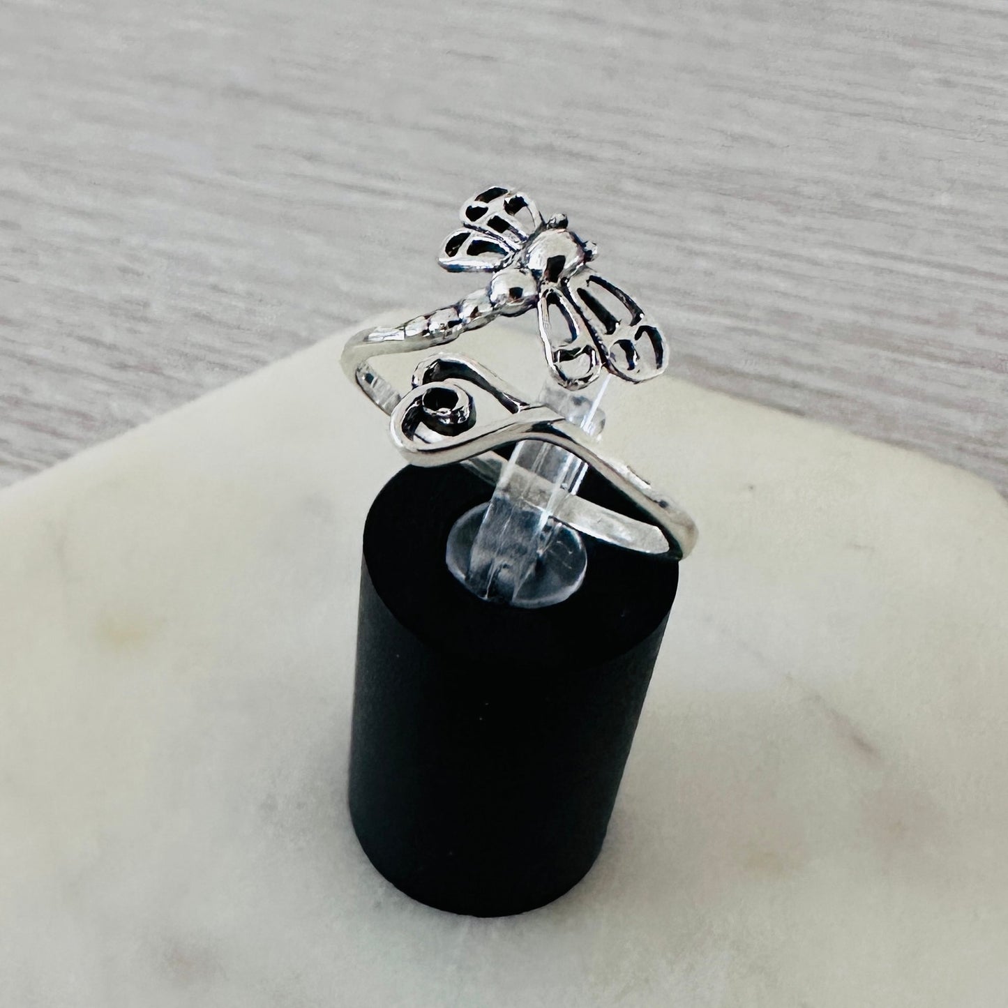 Dragonfly Heart Sterling Silver Ring, Oxidized