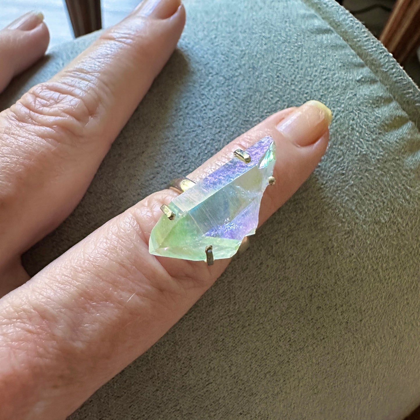 Angel Opal Aura Quartz 925 Sterling Silver Ring