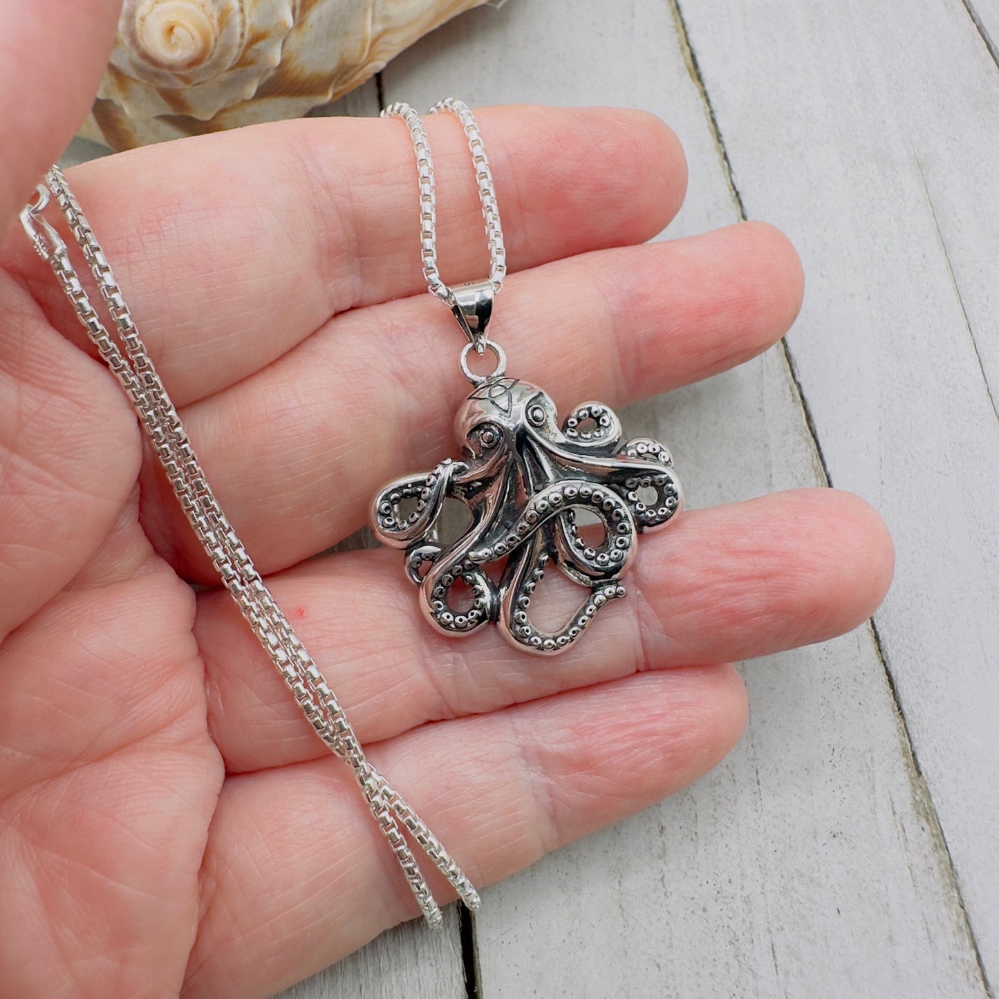 Octopus Sterling Silver Necklace Rounded Box Chain