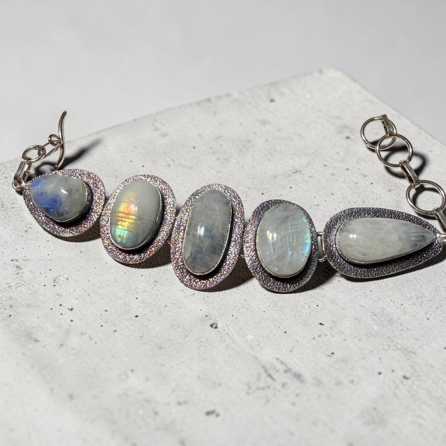 Rainbow Moonstone Bracelet Sterling Silver Plated