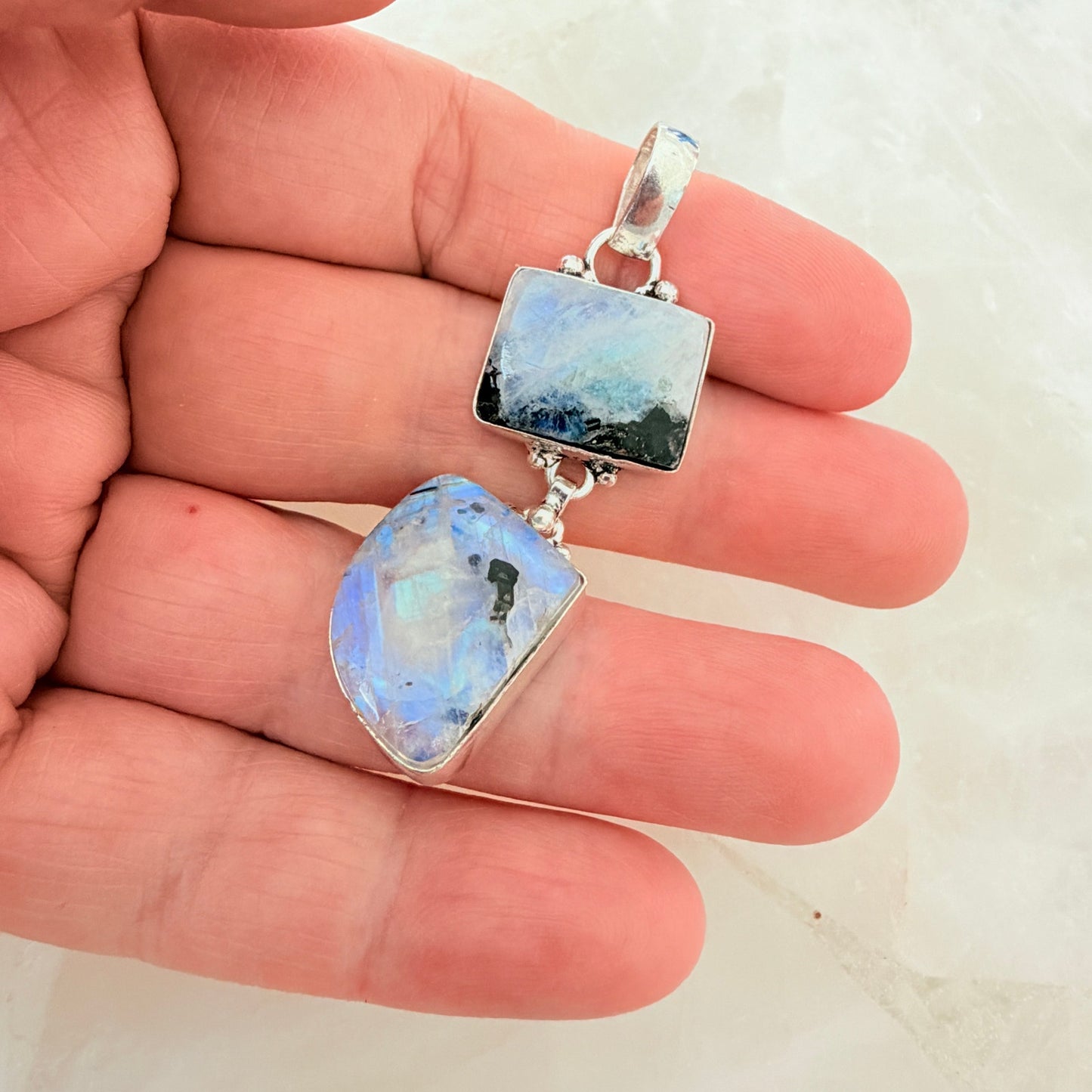 Rainbow Moonstone 925 Silver Plated Pendant