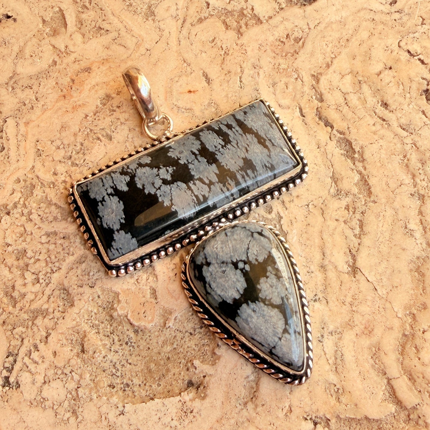 Snowflake Obsidian Statement Pendant 925 Silver Overlay