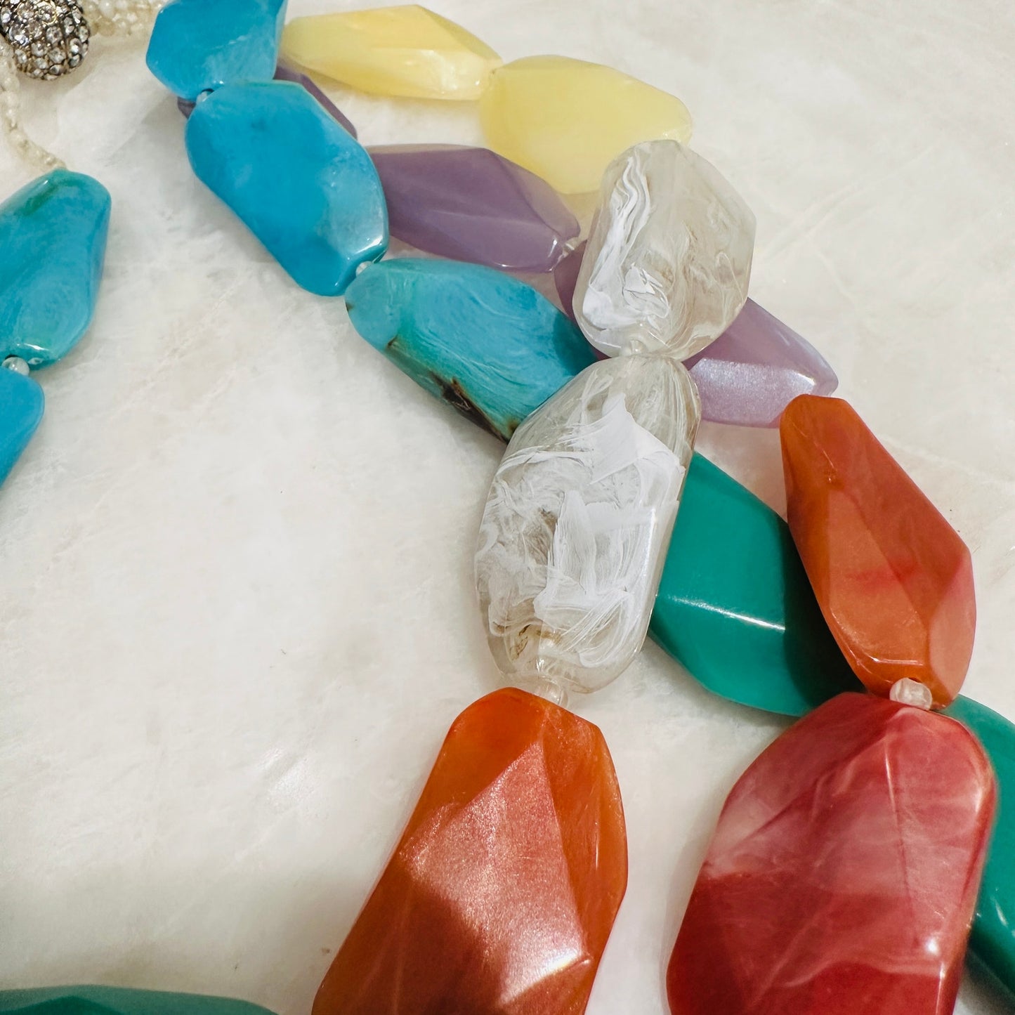 Talbots Multi-Strand Faceted Resin Statement Necklace – Pastel & Earth Tones