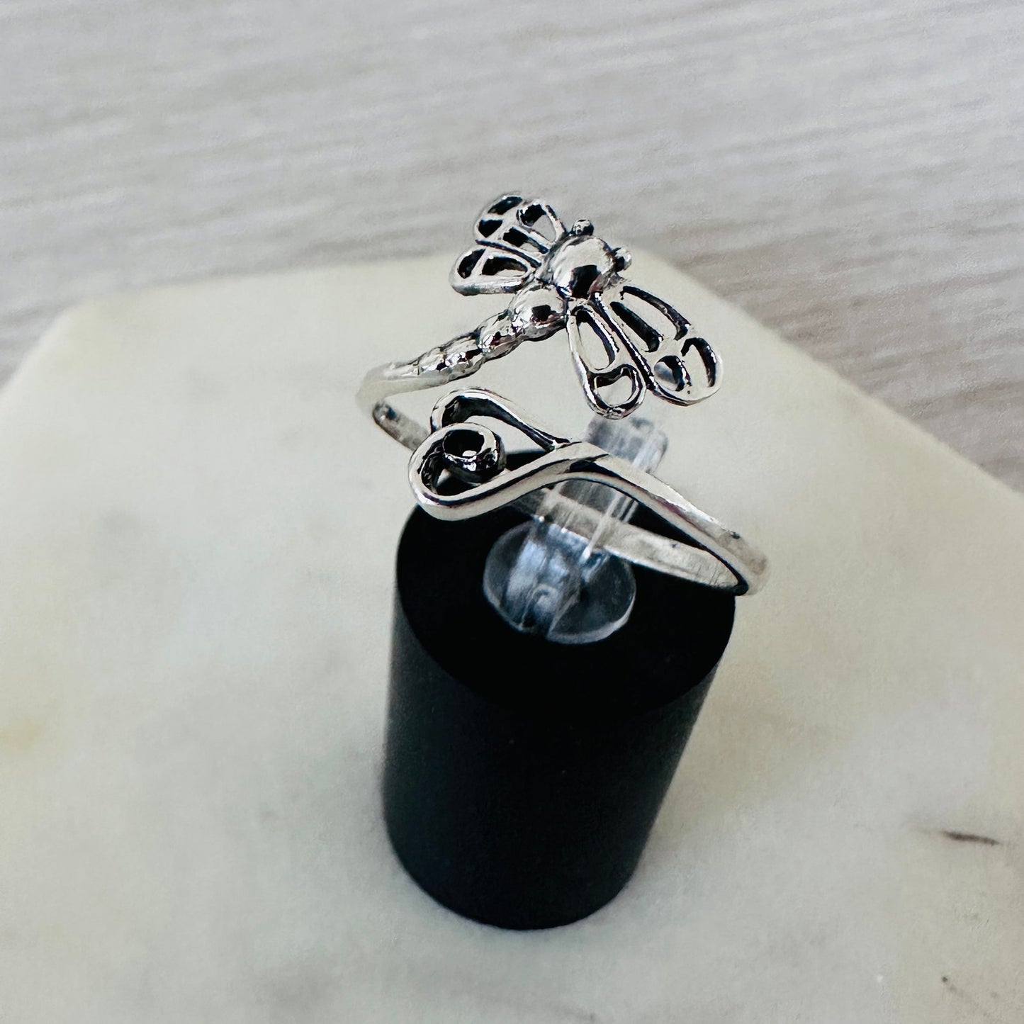 Dragonfly Heart Sterling Silver Ring, Oxidized