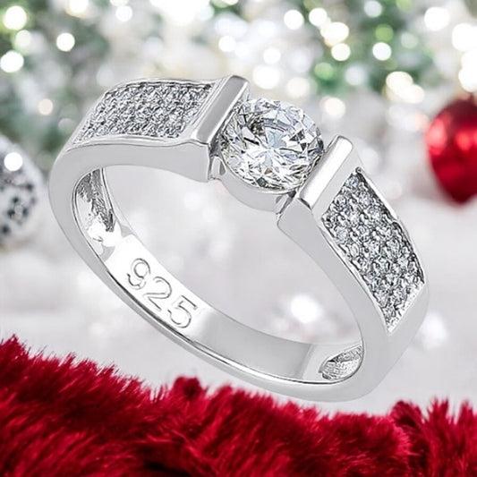 Sterling Silver Clear Round Engagement Ring 6,7,8