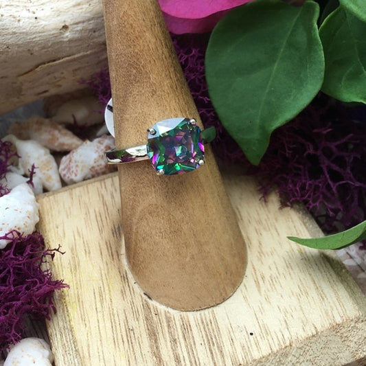 Rainbow Topaz Cushion Cut Sterling Silver Ring