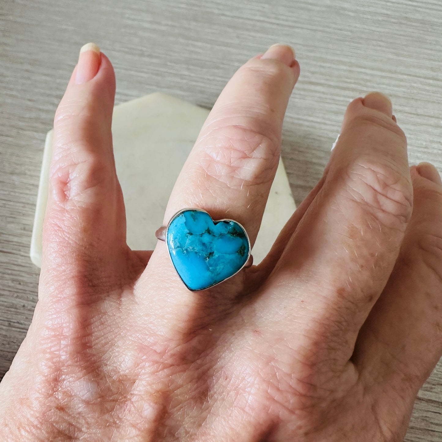 Heart Composite Mohave Blue Turquoise Sterling Silver Ring