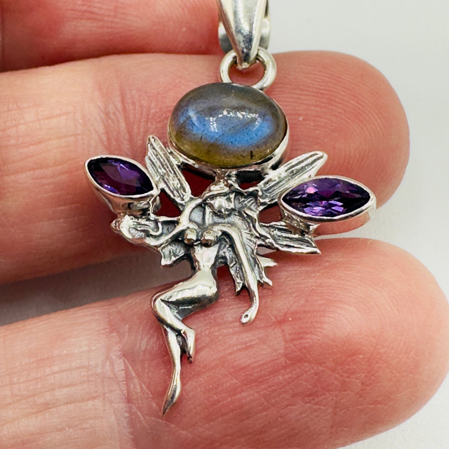 Fairy Labradorite & Amethyst 925 Sterling Silver Pendant