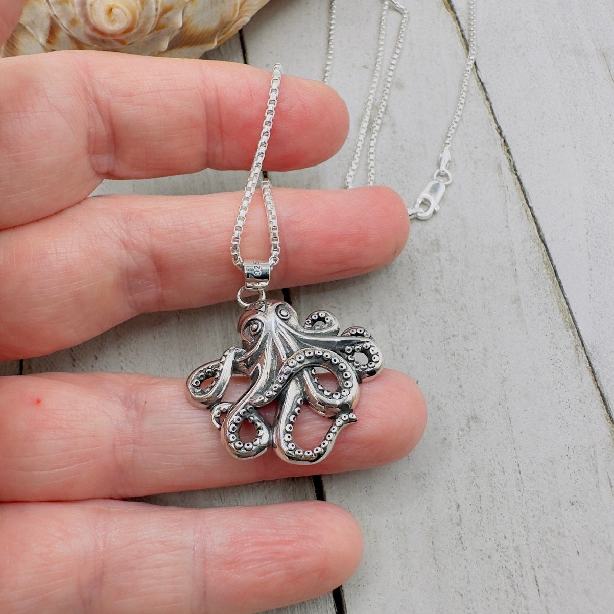 Octopus Sterling Silver Necklace Rounded Box Chain