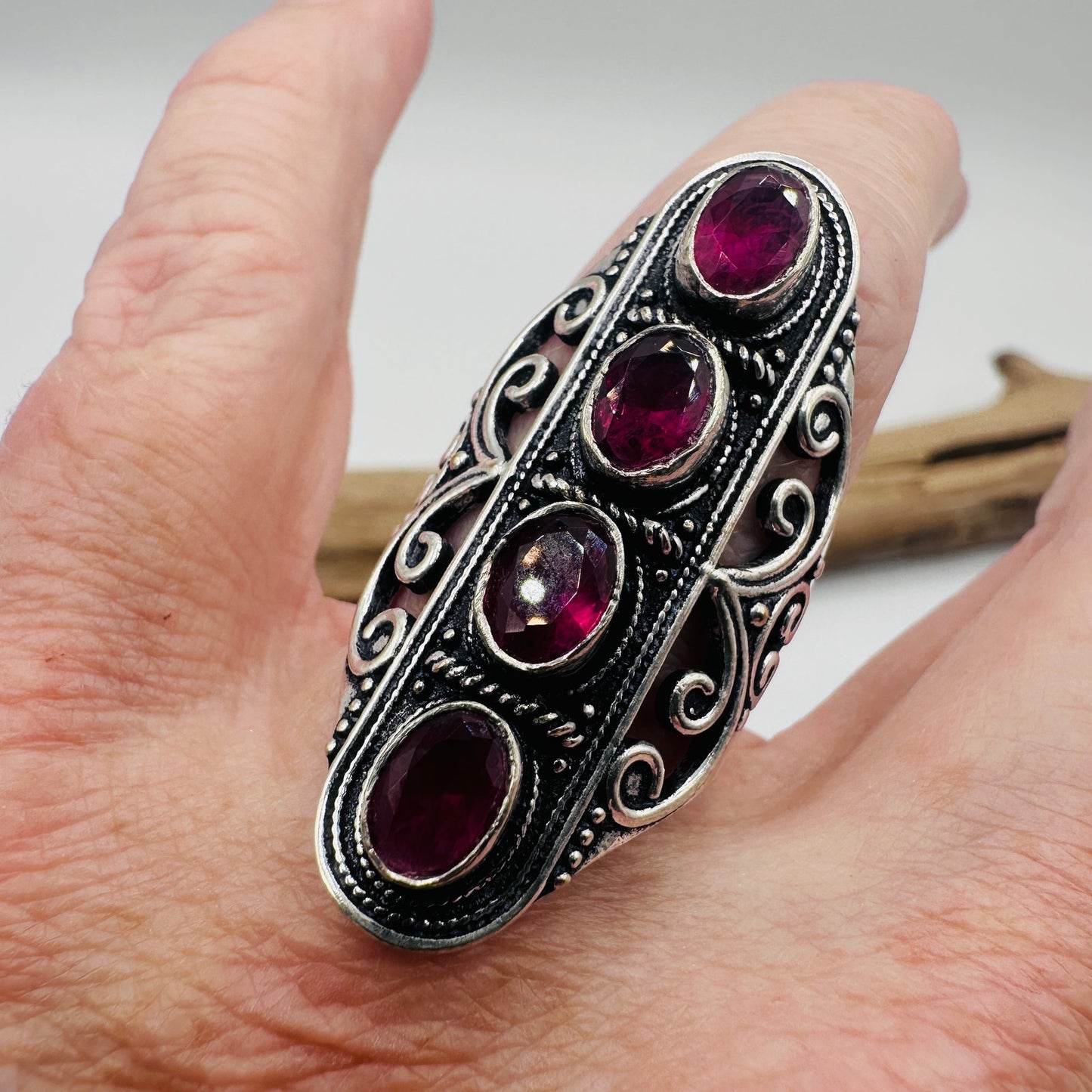 Pink Rubellite Sterling Silver Plated Statement Ring, Gemstone Ring
