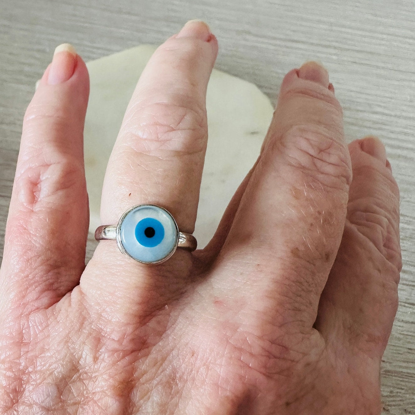 Evil Eye Composite Shell And Turquoise Sterling Silver Ring