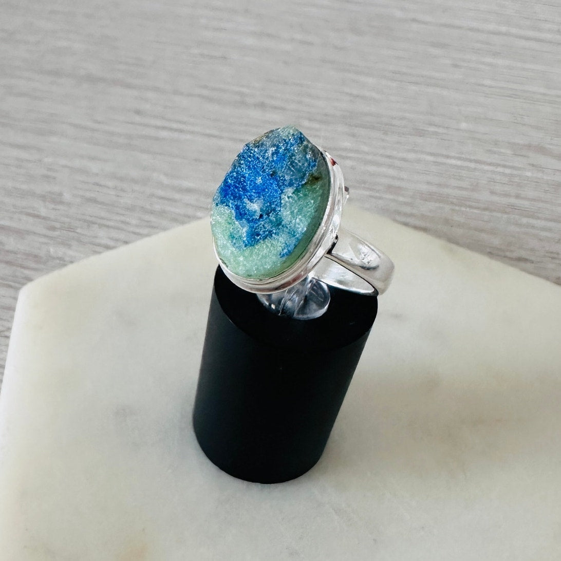 Azurite Rough 925 Sterling Silver Ring Size 7.5