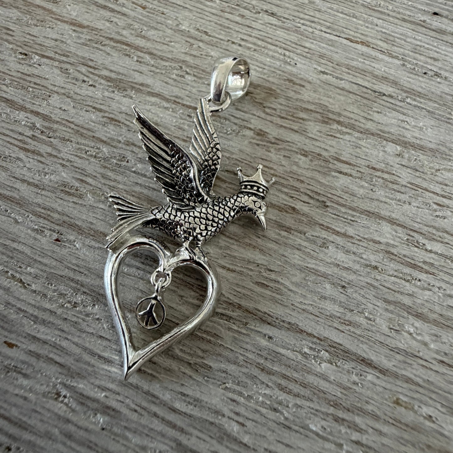 Sterling Silver Crowned Dove Peace Pendant – 925 Silver