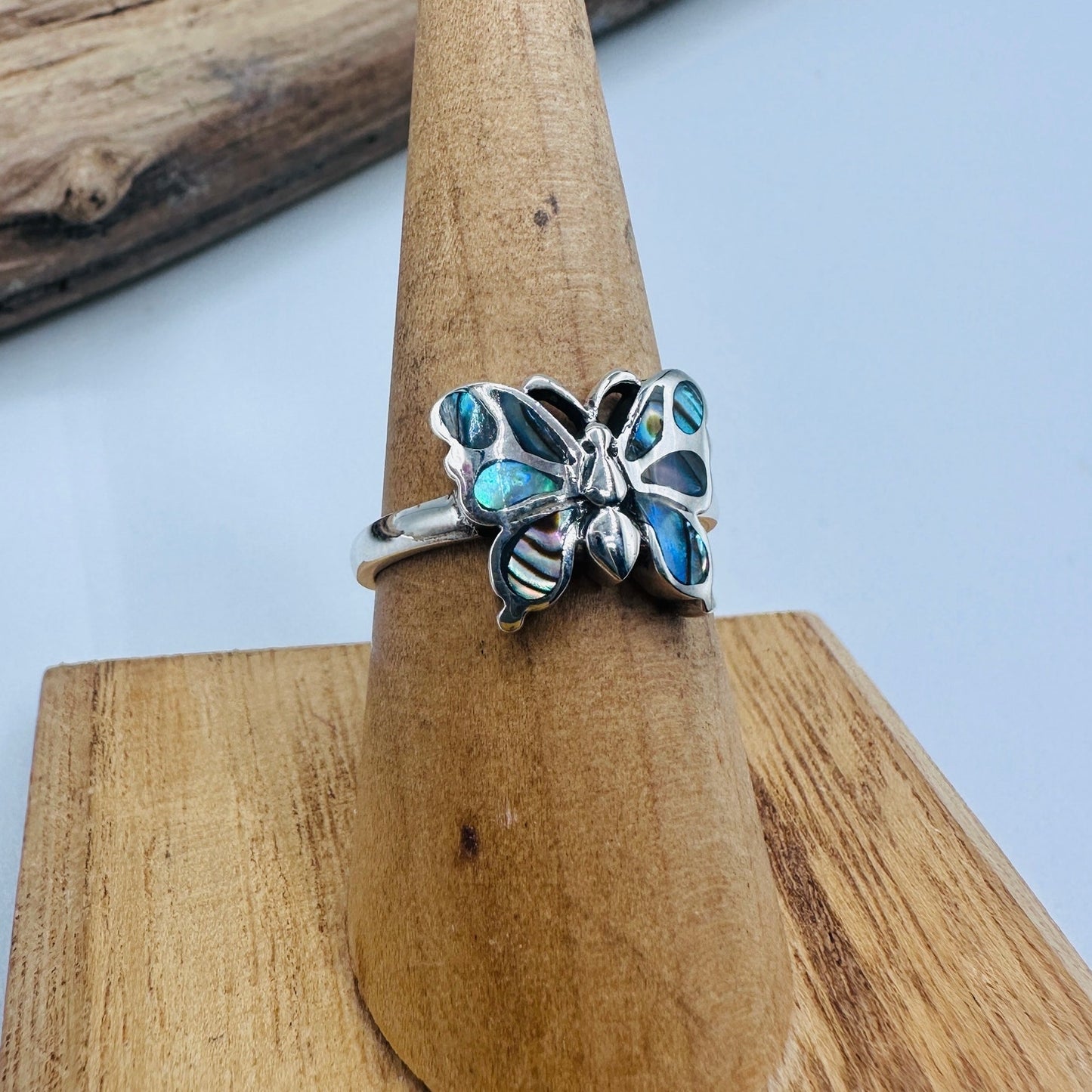 Abalone Butterfly Sterling Silver Ring