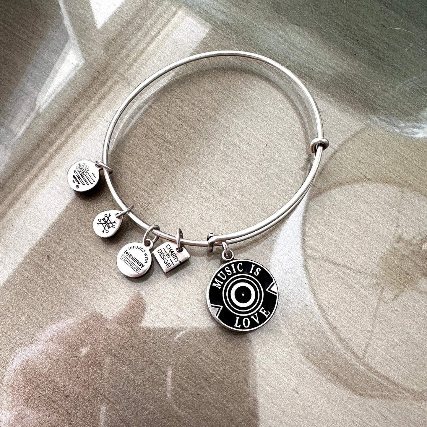 Alex & Ani "Music is Love" Silver-Tone Expandable Charm Bracelet