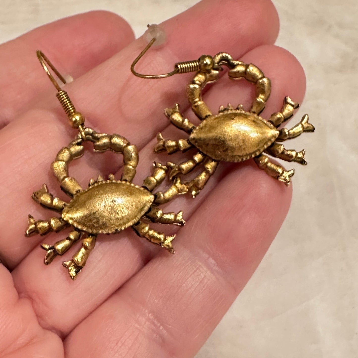 Brushed Gold Tone Crab Earrings-Coastal Nautical Beach Jewelry