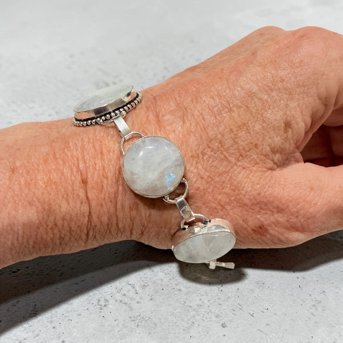 Rainbow Moonstone Sterling Silver Plated Toggle Bracelet
