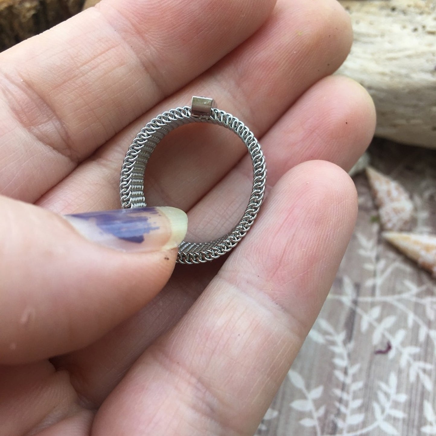 Stainless Steel Mesh CZ Ring Size 8